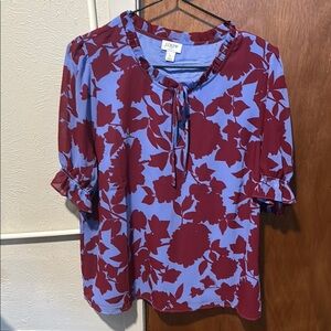 J. Crew Red Ruffled Tie Front Blouse 3/4 Sleeve